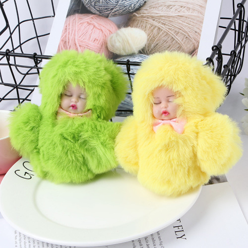 boutique cute sleeping doll fur ball keychain plush doll bag car pendant female gift wholesale