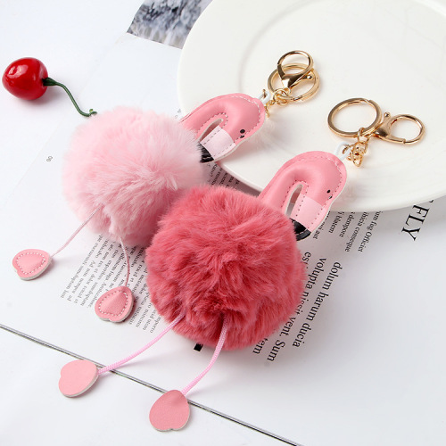 Korean Style Creative Personality Flamingo Fur Ball Keychain Pendant Mobile Phone Car Pendant Small Gift Customized Wholesale
