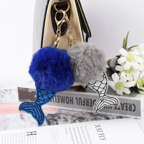 creative new cartoon fish tail imitation rabbit fur ball bag keychain plush ornaments small gifts for women wholesale
