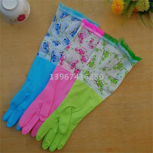 Factory Direct Sales Clean and Noble Household Warm PVC Lace Opening Sleeve Lengthen and Thicken Gloves Latex Gloves