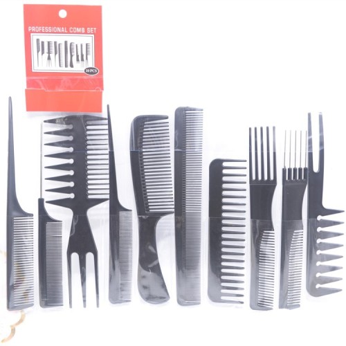 0-Piece Black Set Comb foreign Trade Hairdressing Tools Comb Plastic Hairbrush Hair Curling Comb 