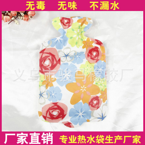 [Factory Direct Sales] Anti-Freezing Crack No Odor plus Size PVC Flower Cloth Water Injection Hot Water Bag Flower Cloth Warm Water Bag