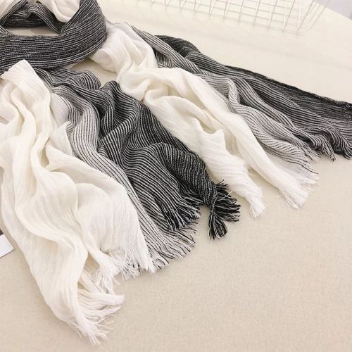ins japanese-style cotton striped scarf literary style spring， summer and autumn gradient color matching shawl versatile cotton and linen women‘s silk