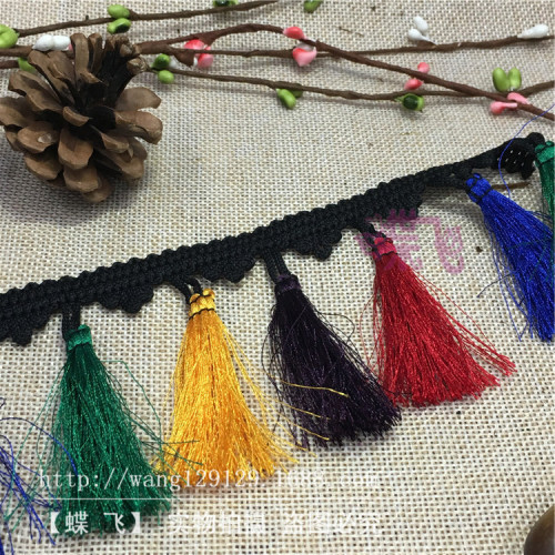 Spot Supply Colorful Three Flowers Tassel Broom Lace Five-Color Long Broom Clothing Accessories DIY Handmade
