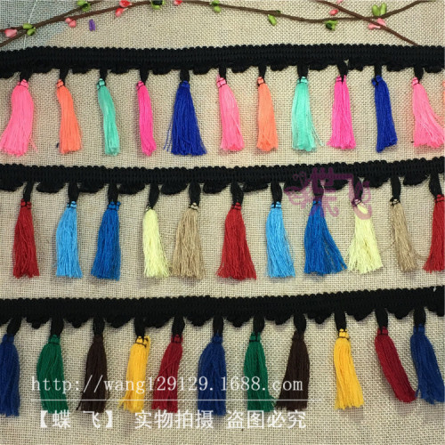 Spot Supply Colorful Three Flowers Tassel Broom Lace Four-Color Broom Clothing Accessories DIY Handmade