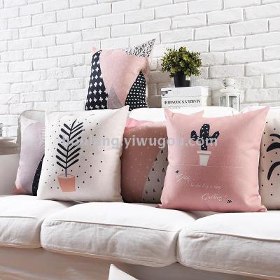 Creative abstract plant and flower cotton and linen cushion cover lovely pink headrest cushion cover