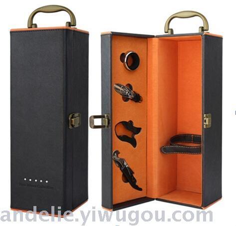 diamond-embedded single red wine leather box customized pu leather wine box packing box