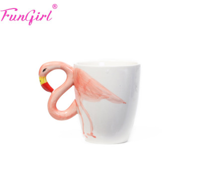 Personalized flamingo mark cup creative 3D flamingo ceramic cup shape bone porcelain coffee cup