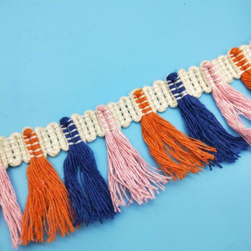 In Stock Wholesale Cotton Thread Colorful Three-Color Tassel Fringe Lace Beard Polyester Cotton Clothing Scarf Bag Accessories