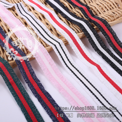 korean ethnic style chanel style bilateral small tassel eyelash fringe ribbon lace clothing accessories factory wholesale