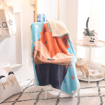 Autumn and winter double layer small blanket thickened with crystal flock lamb blanket kindergarten children nap blanket baby blanket