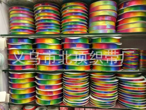 Factory Direct Sales Colorful Rainbow Gradient Polyester Thread Printing Ribbon DIY Ribbon Material Spot Supply