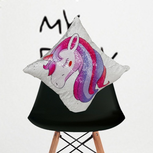 Amazon Hot Household Goods 3D Printing Solid Color Pillow Unicorn Sequin Pillow Case Cushion Cross-Border Export