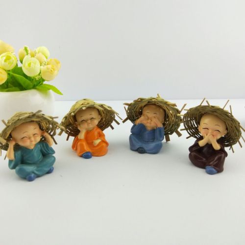 Straw Hat Monk Resin Four Little Monk Kung Fu Monk Ornaments