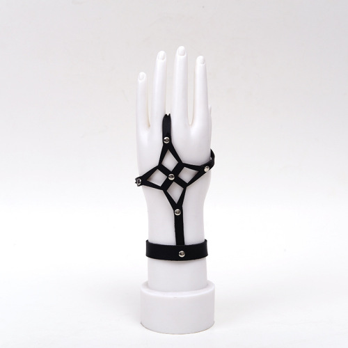 european and american hip hop performance thunderbolt men and women gloves personalized rivet black pu versatile pattern decorative gloves
