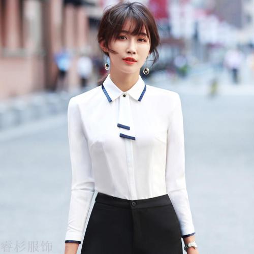 ruisan white and blue tie shirt workwear slim fit slimming long sleeves autumn and winter anti-exposure business women‘s shirt workwear