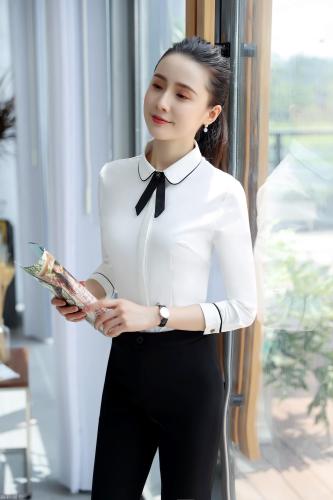 white and gray shirt women‘s work clothes slim fit slimming long sleeve autumn and winter anti-exposure business striped work clothes