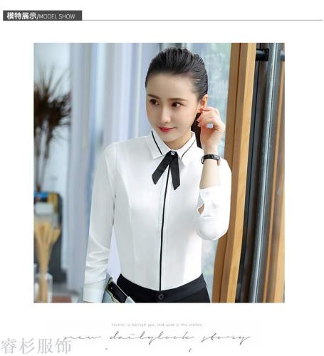 Ruoxue White and Blue Shirt Women‘s Workwear Slim Fit Slimming Long Sleeve Autumn and Winter anti-Exposure Business Striped Work Clothes 