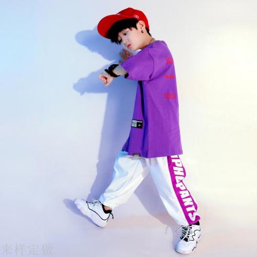 boys‘ summer street dance suit children‘s clothing boys‘ hip hop loose short sleeve performance clothes primary school students‘ korean style clothes