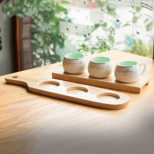 high-grade solid wood coffee coaster cup holder tea ceremony commercial three-hole four-hole beverage wine beer cup tray nordic