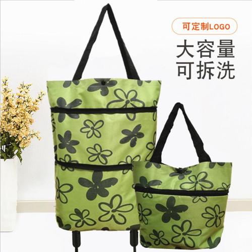 Floral Folding Shopping Bag Supermarket Trolley Retractable Trolley Bag Fashion Shopping Cart Hand Pull Wheel Bags