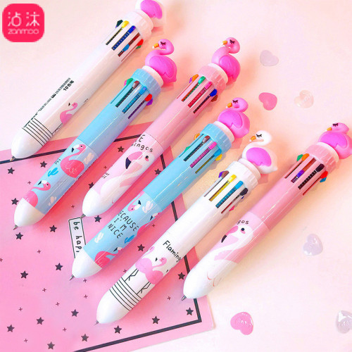1370 Japanese Multicolor Ballpoint Pen Flamingo Fresh Oil Pen Creative Cartoon Cute Ten Colors Hand Account Pen