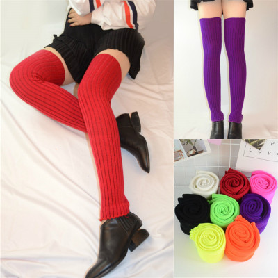 Korean version of autumn and winter candy long style overknee fashionable socks with knitted wool warm socks solid color heap socks