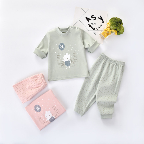 baby shoulder button long-sleeved underwear set pure cotton baby autumn clothing pajamas male newborn infant autumn clothes long pants female