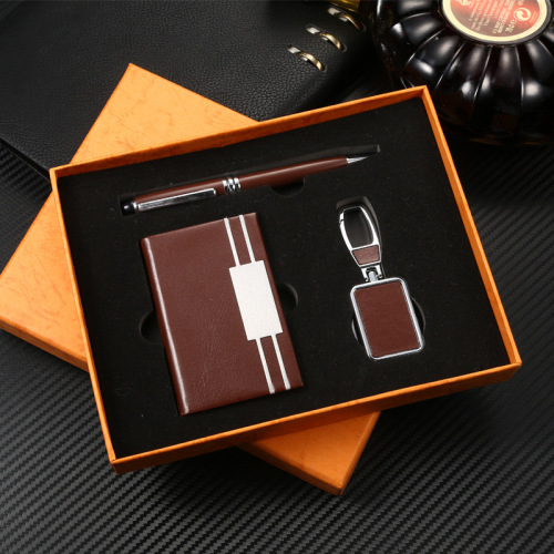 Opening Ceremony Gift Key Chain Customization Business Card Case Ballpoint Pen Gift Set Advertising Gift Customized Logo