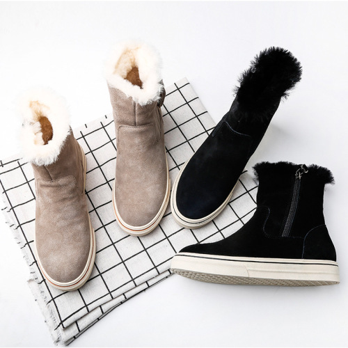 2018 winter new korean style versatile flat bottom cow suede warm thickened short snow boots women