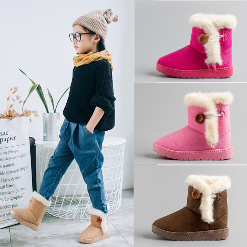 2018 Winter Boys and Girls Non-Slip Warm Solid Color Snow Boots Thickened Baby Low-Top Booties