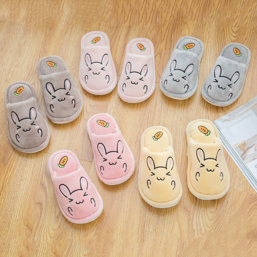 Children‘s Cartoon Cotton Slippers Soft Bottom Rabbit Cute Home Insulated Cotton-Padded Shoes Girls‘ Jelly Color Slippers