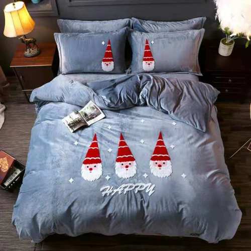 Crystal Velvet Towel Embroidery Four-Piece Set Comfortable Skin-Friendly Winter Warm Santa Gray