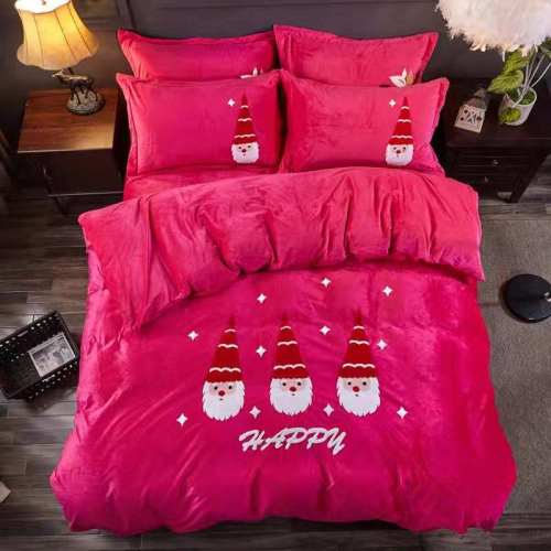 Crystal Velvet Towel Embroidery Four-Piece Set Comfortable Skin-Friendly Winter Warm Santa Claus Rose Red