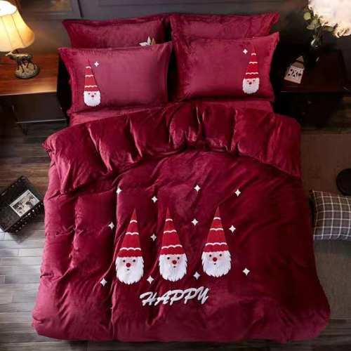 crystal velvet towel embroidery four-piece set comfortable skin-friendly winter warm santa claus wine red