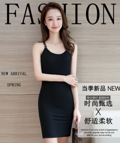 spring/summer new style black lace camisole dress women‘s bottoming slim-fit sheath mid-length back dress