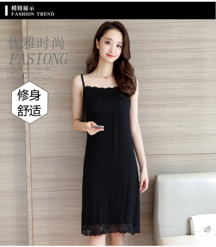 Modal Inner Wear Base Camisole Slip Dress Mid-Length Loose Large Size Korean Style Lace Sheath Dress for Women
