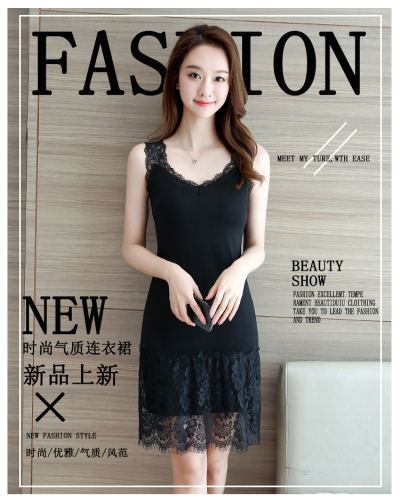 Spring and Summer New Modal Women‘s Mid-Length Inner Wear Vest Camisole Lace Bottoming Skirt Underdress Dress