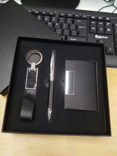Business Card Case + Metal Pen + Leather Key Chain Long