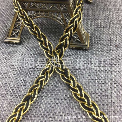 Factory Direct Sales Spot Supply Black Gold 9-Strand Woven Lace Supply Gold and Silver Silk Woven Lace 9-Strand Woven