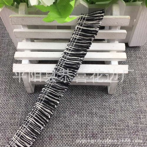 Factory Direct Sales Spot Supply Black and White Cotton Tassel Lace Cotton Tassel Fringe Lace New Hot Sale