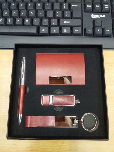 business card case + leather pen + long leather buckle +8gb usb flash drive
