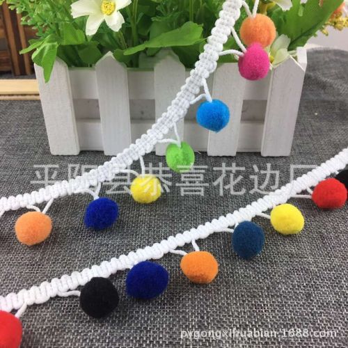 Factory Direct Supply Colorful Handmade Fur Ball lace Handmade DIY Triangle Fur Ball Pompon Lace Clothing Accessories