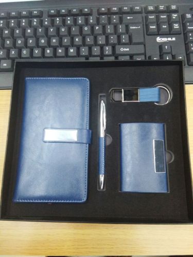 notebook + keychain + business card case + leather pen