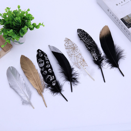 color feather 14-20cm gold spraying small straight knife diy handmade half gold half silver two-color painting process goose feather