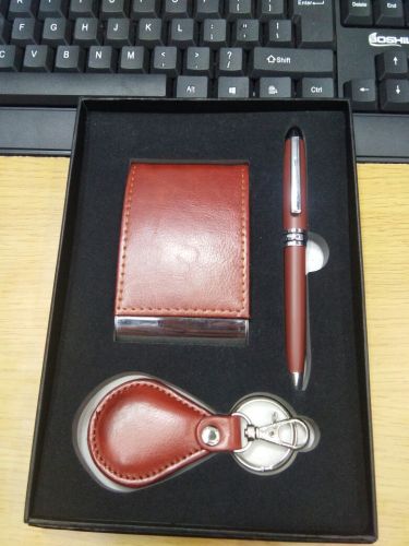 card case + keychain + pen