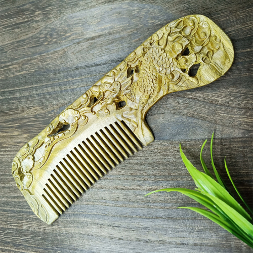 Natural Green Sandalwood Comb Sandalwood Dragon Comb Fine Coarse Tooth Comb Peach Wood Comb Hairdressing Comb Massage Comb Customization