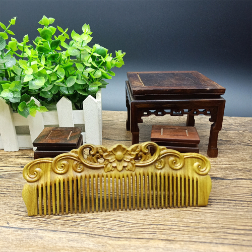 Natural Green Sandalwood Comb Sandalwood foreign Flower Fine Coarse Tooth Comb Peach Wood Comb Hair Comb Massage Comb Customization