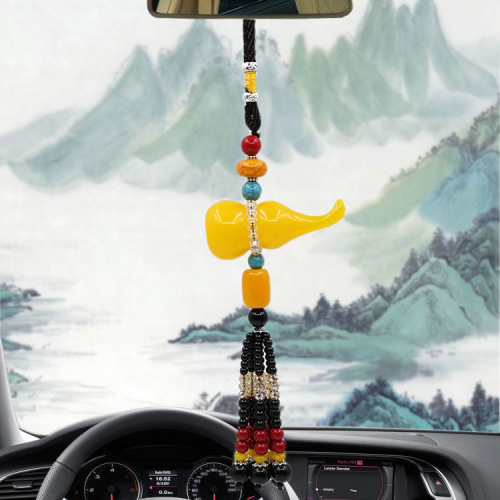 high imitation beeswax gourd car pendant crystal beads string car hanging yellow gourd car interior supplies factory wholesale