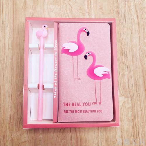Xinmiao Pink Flamingo PU Leather Surface Silicone Modeling Student Diary Book with Pen Stationery Box Hand Book Gift Box